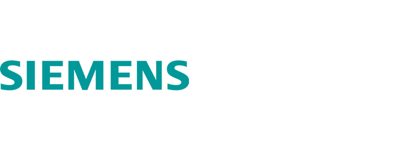 Firmenlogo Siemens, weißer Hintergrund mit blauer Schriftfarbe
